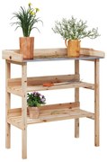 tömör fenyőfa növénytartó asztal polcokkal 78x38x82,5 cm