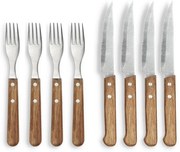 Ezüstszínű-natúr színű rozsdamentes acél steak evőeszköz készlet 8 db-os – Holm