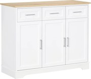HOMCOM Modern Konyhai és Nappali Különböző Célú Székgyártó MDF-ből és Rétegelt lemezből, Állítható Polccal, 3 Fiókkal és 3 Ajtóval, 101x39x82 cm, Fehé