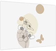 Üveg kép - Bézs virágok pillangóval N⁰4 (70x50 cm)