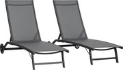 Outsunny 2 darabos kerti nyugágy szett állítható háttámlával és kerekekkel, tengerparti medencés használatra 165x66x102 cm Sötétszürke | Aosom
