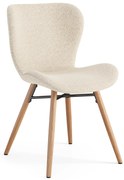 MAZZONI EXPORT ALTEA Crème (tissu Monza 90)/pieds en chêne naturel - CHAISE MODERNE BOUCLÉ POUR SALON/SALLE À MANGER/CUISINE/BUREAU