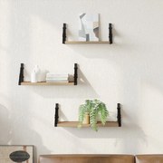 3 Darabos Fali Polc Szett Füstölt Tölgy Mérnöki Fa