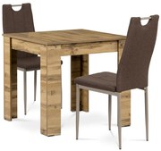 Étkezőgarnitúra MDF, 2 barna székkel, 80 x 80 x 75cm, Sonoma tölgyfa