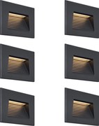 6 darabos modern süllyesztett fali lámpa szett fekete 11,5 cm LED-del IP65 - Trem