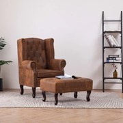 Barna művelúr &quot;chesterfield&quot; karosszék és lábtartó