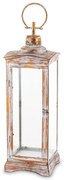 Vintage koptatott barna-krém üvegezett fém mécsestartó lantern lámpás akasztóval 79x23x23cm