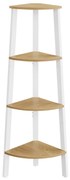 Sarokkönyvespolc, 4 szintes létrás polc 33×33×125 cm, natúr - fehér színben