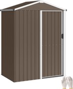 Outsunny fém kerti tároló — 1,18 m² (136 × 87 × 179 cm), tolóajtó, lejtős tető, kesztyűvel, barna | Aosom