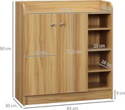 HOMCOM Cipőtároló Szekrény Előszobába - Cipőszekrény 4 Nyitott Rekesszel és Kétajtós Szekrénnyel - Állítható Polc - 83L x 30W x 90H cm - Barna | Aosom