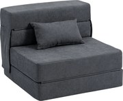 HOMCOM összecsukható fotelágy — átalakítható padlófotel, chaise longue és matrac, helytakarékos kanapéágy nappaliba, stúdióba (80 x 80 x 64 cm), sötét