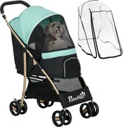 PawHut Kisméretű és Mini Kutya Babakocsi, Összecsukható Háziállat Babakocsi Esővédővel, Kosárral és Beépített Pórázzal, Zöld | Aosom