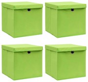 4 db zöld szövet tárolódoboz fedéllel 32 x 32 x 32 cm