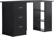 HOMCOM Tárolós Íróasztal, Számítógép Asztal 120 x 50 cm, Számítógép Íróasztal Polcokkal és Fiókokkal, Kis Terekhez, Hálószobába, Fekete | Aosom