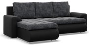 Tokio sarokkanapé, 2 ágyneműtartóval, fonott + műbőr, baloldali, szürke - fekete