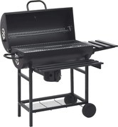 vidaXL fekete acél hengeres grillsütő kerékkel és polccal 115x85x95 cm