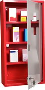 HOMCOM Gyógyszerszekrény - Orvosi Szekrény 3 Szinttel - Elsősegély Szekrény Zárral - Gyógyszertári Szekrény Homályos Üvegajtóval - Acél Piros 27cm x 5
