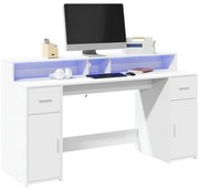fehér szerelt fa íróasztal LED-világítással 160 x 55 x 91 cm