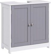 Kleankin Fürdőszoba Mosdószekrény - Mosdó egység - 2 ajtós szekrény polccal - méret: 60L x 30W x 60H cm - szürke-fehér fafurnérban | Aosom