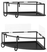 Fekete öntapadós acél fürdőszobai sarokpolc szett 2 db-os Cubiko – Umbra