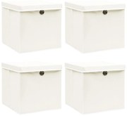 4 db fehér szövet tárolódoboz fedéllel 32 x 32 x 32 cm