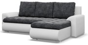 Tokio sarokkanapé, 2 ágyneműtartóval, fonott + műbőr, jobboldali, sötétszürke - fehér