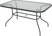 Outsunny Téglalap alakú Kültéri Kerti Asztal Ívelt Fém Élekkel és Napernyő Nyílással Edzett Üveg 70kg Teherbírás 140x80x70 cm Sötétszürke | Aosom