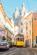 Fotográfia Yellow tram on the narrow street, Alexander Spatari