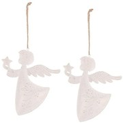 Függő karácsonyi dekoráció Angyal 2 db, fém, fehér