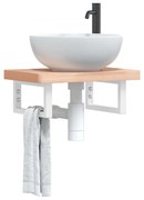 acél és tömör bükkfa falra szerelhető mosdópolc