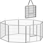 PawHut 8 Részes Kiskutya Játszókerítés – 8 Rácspaneles, Ajtós, Földbe Ásó Stakekkel A Szabadtéri Játszókerítéshez, 80 cm Magas Kutya Kennel, Háziállat