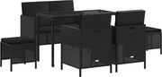 vidaXL 6 részes fekete polyrattan kerti étkezőgarnitúra párnákkal