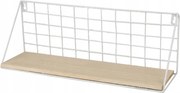 Fali polc, téglalap alakú, 45 x 13 x 16 cm, fém, fa, fehér