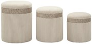 3 db-os bársony puff készlet tárolóval – krém színben Crema