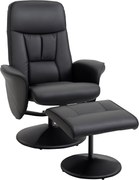 HOMCOM Fekvőfotel Órákhoz Lábpihenővel, PU Kárpitozott Relax Fotel 145°-ig Hátradőlő és 360°-ban Forgatható, Állítható Háttámlával, 76x81x101 cm, Feke