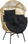 Outsunny Rattan Szék, Rattan Wicker Szék Vastag Ülőpárnával, Tojásformájú Kerti Szék 120 kg Teherbírással, Teraszra, Kertbe, Homok | Aosom