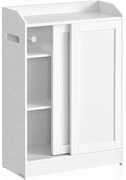 Fürdőszobai szekrény, keskeny fürdőszobai tárolóegység tolóajtóval, fehér