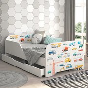 Gyerekágy ágyneműtartóval 140 x 70 cm Járgányok