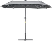 Outsunny Kétkarú Napernyő 295x150x219 cm Napernyő Napenergia LED Lámpákkal, Állítható Dőlésszögű Tető és Manuális Kézi Hajtómű Teraszhoz, Medencéhez,