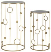 Kerek Arany színű modern kisasztal készlet tükörlappal 2 db