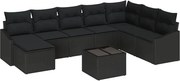 vidaXL Kanapé Szett párnával 9 pcs Fekete polirattan