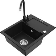 Mexen Enzo 1-medencés gránit mosogatócsapteleppel és csöpögtetővel, fekete - 6506-77-670200-70