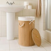 Bambusz szennyestartó kosár kerek 55 L fedéllel és zsákkal