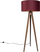 Állólámpa diófa háromlábú állvánnyal, piros lámpabúrával és arany belsővel 50cm - Tripod Classic