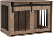 PawHut Kutya kennel beltéri állatoknak 1 csúszóajtóval, oldalasztallal, fém fából készült hatással, mérete: 57H x 80L x 54W cm | Aosom