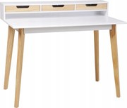 Íróasztal Széles Skandináv Tárolórekesz Fiókok Fehér