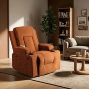 Elektromosan Vezérelhető Masszázsfunkciós Relaxfotel Rozsdabarna Kordbársony Kárpittal. BOX2