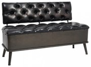 fekete műbőr tárolópad háttámlával 110 cm