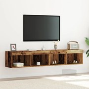 TV Fali Szekrény LED Világítással 2 db Régi Fa 80x30x30 cm