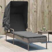 szürke polyrattan napozóágy tetővel